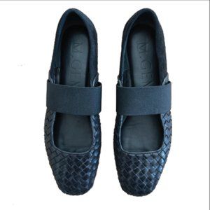 M. Gemi Black Woven Leather Mary Jane Ballet Flats Size 8